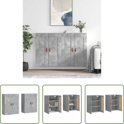 Armadietto -  Armadietti a Parete 2 pz Grigio Cemento in Legno Multistrato