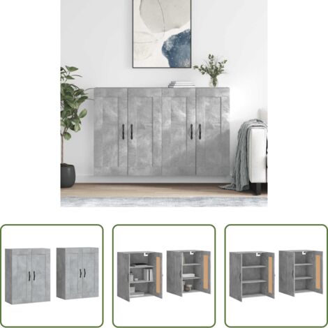 Armadietto -  Armadietti a Parete 2 pz Grigio Cemento in Legno Multistrato