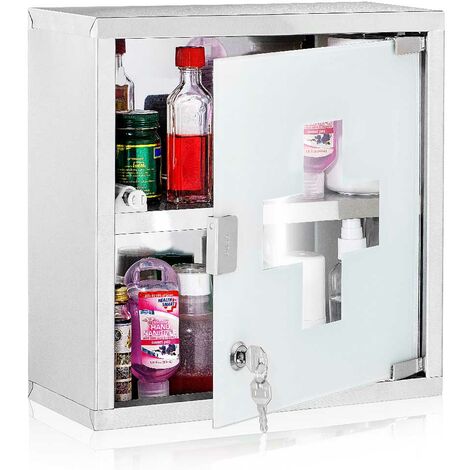 Armadietto Armadio Porta Medicinali Acciaio Inox Vetro Satinato 30x30x12 cm