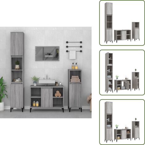 Armadietto autoportante - vidaXL Set Mobili da Bagno 3 pz Grigio Sonoma in Legno Multistrato - Set da bagno