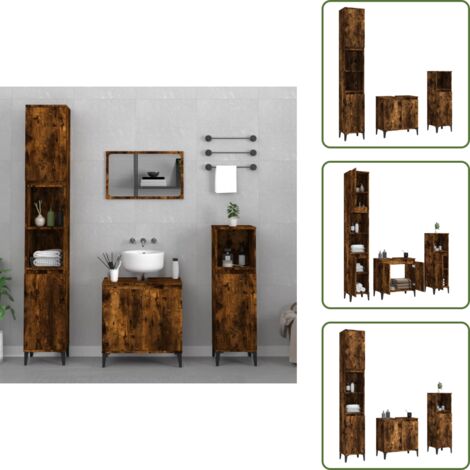 Armadietto autoportante - vidaXL Set Mobili da Bagno 3 pz Rovere Fumo in Legno Multistrato - Set da bagno