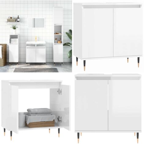 Armadietto Bagno Bianco Lucido 58x33x60cm in Legno Multistrato - Armadio da bagno - Armadio in legno