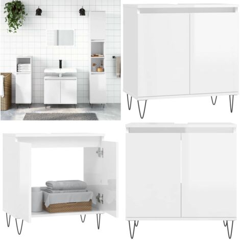 Armadietto Bagno Bianco Lucido 58x33x60cm in Legno Multistrato - Armadio da bagno - Armadio in legno