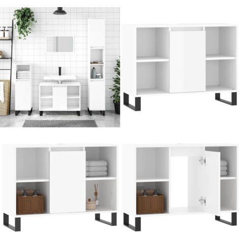 Armadietto Bagno Bianco Lucido 80x33x60cm in Legno Multistrato - Armadio da bagno - Armadio in legno