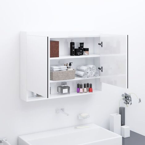 Armadietto Bagno con Specchio e Luci LED 68x9x80 cm Mobiletto