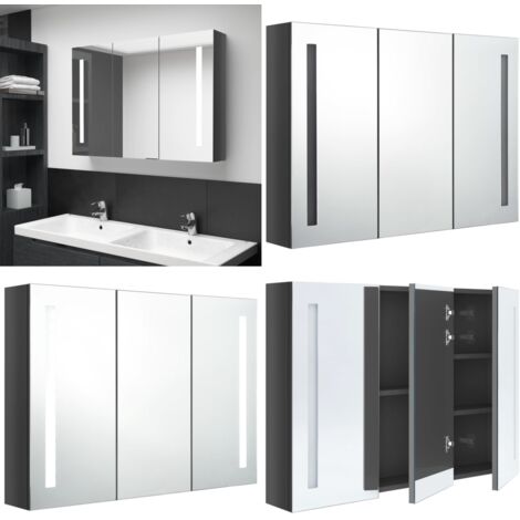 Armadietto Bagno con Specchio e LED 89x14x62 cm Grigio Lucido - Armadietto con specchio - Armadietto con led