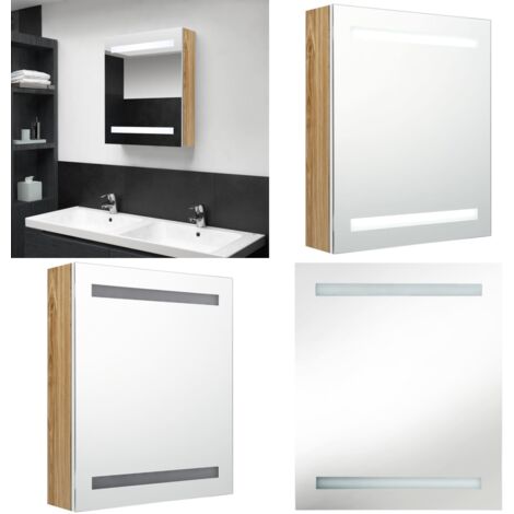 Armadietto Bagno con Specchio e LED Bianco e Rovere 50x14x60 cm - Specchio con LED - Armadietto con specchio