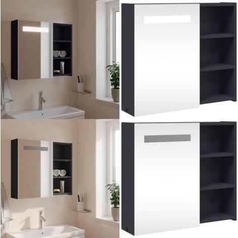 Armadietto Bagno con Specchio e LED Grigio 60x13x52 cm - Armadietto da bagno con luce LED - Armadietto con specchio e LED