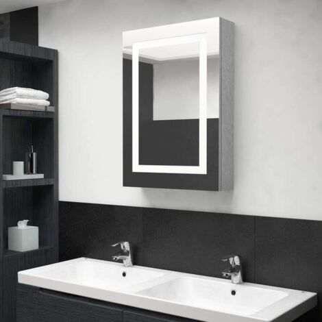 Armadietto Bagno con Specchio e LED Grigio Cemento 50x13x70 cm vidaXL