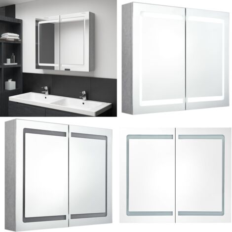 Armadietto Bagno con Specchio e LED Grigio Cemento 80x12x68 cm - Armadietto con specchio - Armadietto con led