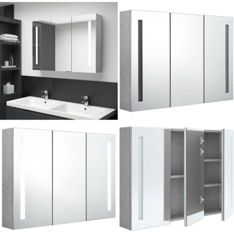 Armadietto Bagno con Specchio e LED Grigio Cemento 89x14x62 cm - Armadietto con specchio - Armadietto con led
