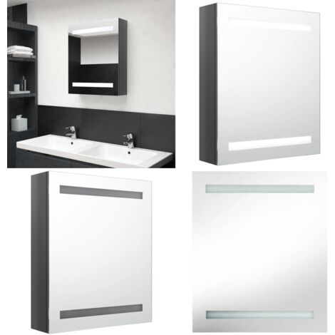 Armadietto Bagno con Specchio e LED Grigio Lucido 50x14x60 cm - Specchio con led - Armadietto con specchio
