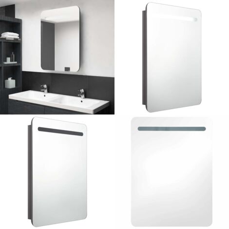 Armadietto Bagno con Specchio e LED Grigio Lucido 60x11x80 cm - Armadietto con specchio - Armadietto con led
