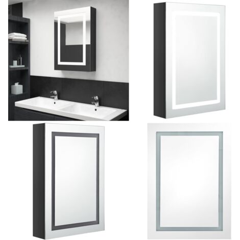 Armadietto Bagno con Specchio e LED Nero Lucido 50x13x70 cm - Specchio con LED - Armadietto con specchio