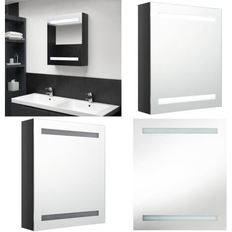 Armadietto Bagno con Specchio e LED Nero Lucido 50x14x60 cm - Armadietto con specchio - Armadietto con led