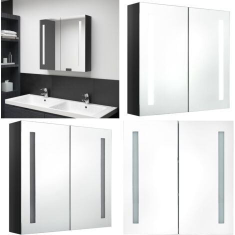 Armadietto Bagno con Specchio e LED Nero Lucido 62x14x60 cm - Armadietto con specchio - Armadietto con led
