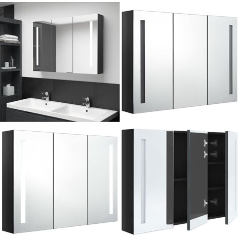 Armadietto Bagno con Specchio e LED Nero Lucido 89x14x62 cm - Armadietto con specchio - Armadietto con led