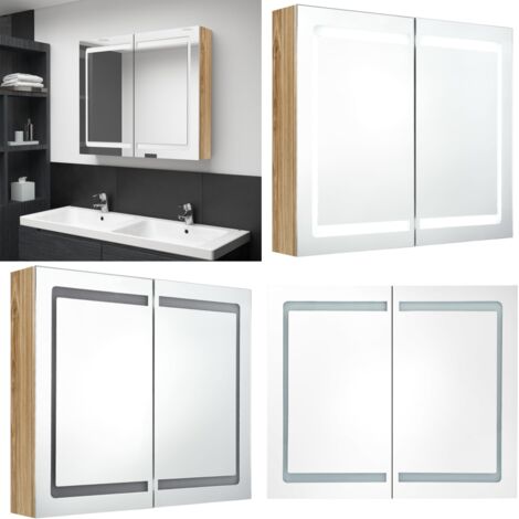 Armadietto Bagno con Specchio e LED Rovere 80x12x68 cm - Specchio con led - Armadietto con specchio