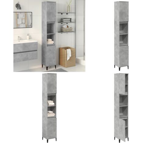 Armadietto Bagno Grigio Cemento 30x30x190 cm Legno Multistrato - Armadio da bagno - Armadio in legno