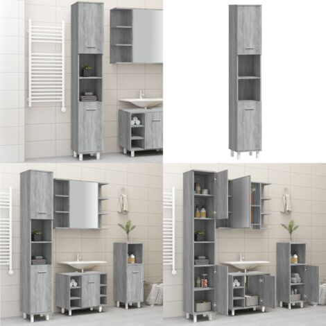 Armadietto Bagno Grigio Sonoma 30x30x179cm in Legno Multistrato - Armadio da bagno - Armadio in legno