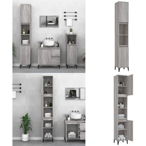 Armadietto Bagno Grigio Sonoma 30x30x190cm in Legno Multistrato - Armadio da bagno - Armadietto in legno