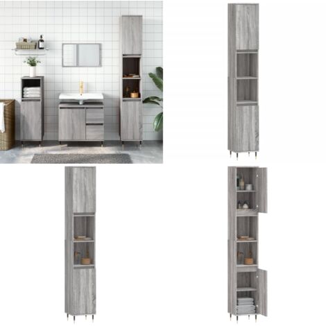 Armadietto Bagno Grigio Sonoma 30x30x190cm in Legno Multistrato - Armadio da bagno - Armadio in legno