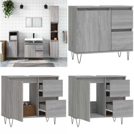 Armadietto Bagno Grigio Sonoma 65x33x60 cm in Legno Multistrato - Armadio da bagno - Armadio in legno