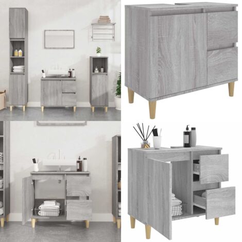 Armadietto Bagno Grigio Sonoma 65x33x60 cm in Legno Multistrato - Armadio da bagno - Armadio in legno