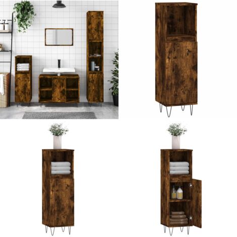 Armadietto Bagno Rovere Fumo 30x30x100 cm in Legno Multistrato - Armadio bagno - Armadio in legno