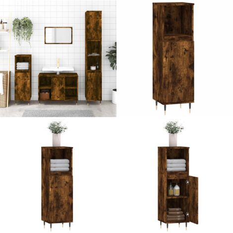 Armadietto Bagno Rovere Fumo 30x30x100 cm in Legno Multistrato - Armadio bagno - Armadio in legno
