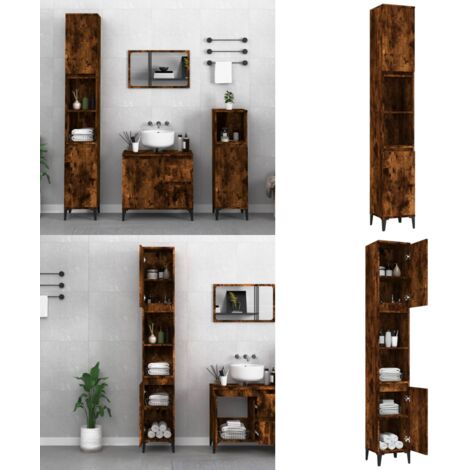 Armadietto Bagno Rovere Fumo 30x30x190 cm in Legno Multistrato - Armadietto da bagno - Armadietto in legno