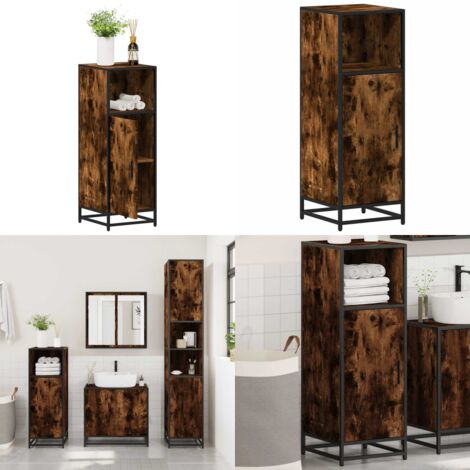 Armadietto Bagno Rovere Fumo 35x37,5x100 cm Legno Multistrato - Armadio bagno - Armadio in legno