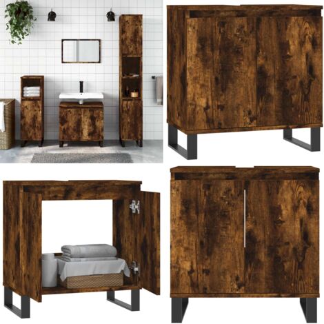 Armadietto Bagno Rovere Fumo 58x33x60 cm in Legno Multistrato - Armadio bagno - Armadio in legno
