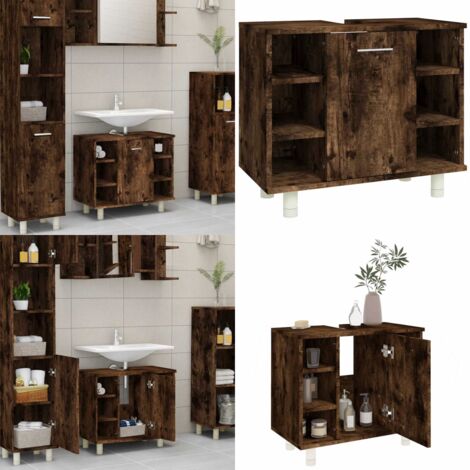 Armadietto Bagno Rovere Fumo 60x32x53,5 cm in Legno Multistrato - Armadio da bagno - Armadio in legno