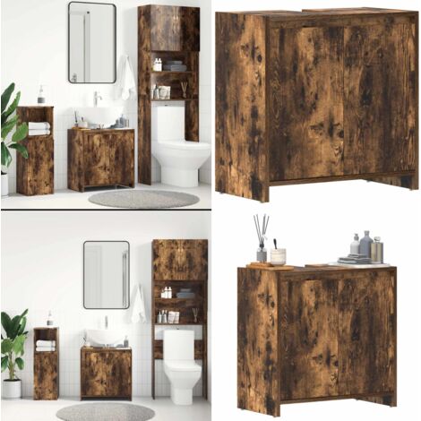 Armadietto Bagno Rovere Fumo 60x33x61 cm in Legno Multistrato - Armadio da bagno - Armadio in legno