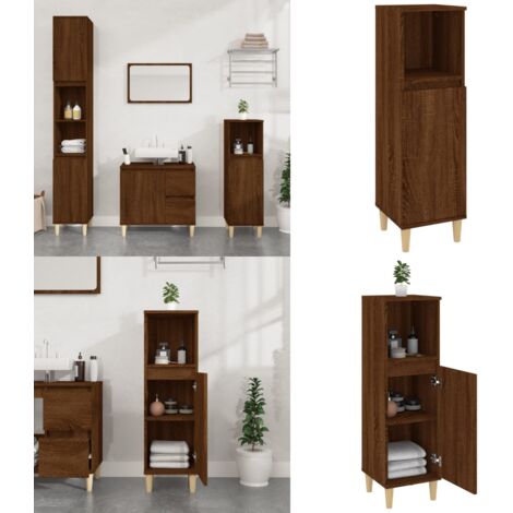 Armadietto Bagno Rovere Marrone 30x30x100 cm Legno Multistrato - Armadio da bagno - Armadio in legno