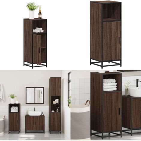 Armadietto Bagno Rovere Marrone 35x37,5x100cm Legno Multistrato - Armadio da bagno - Armadio in legno