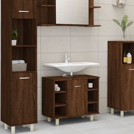 Armadio da Bagno Bianco e Rovere 32x25,5x190 cm in Truciolato