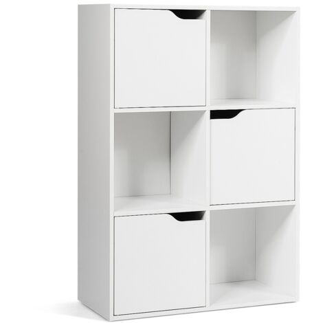 Armadietto con 6 cubi e ante di legno, Espositore per casa ufficio libri giocattoli e decorazioni