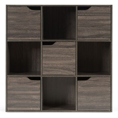 Armadietto con 9 cubi e ante di legno con scomparti, Espositore per casa ufficio libri giocattoli e decorazioni, Grigio