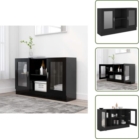 Armadietto con ante - vidaXL Armadietto con Vetrina Nero 120x30,5x70 cm Legno Multistrato - Armadietto con scomparti