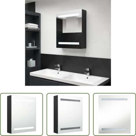 Armadietto con LED -  Armadietto a Specchio con LED Nero 50x14x60 cm in MDF