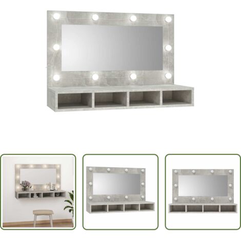 Armadietto con LED -  Mobile a Specchio con LED Grigio Cemento 90x31,5x62 cm