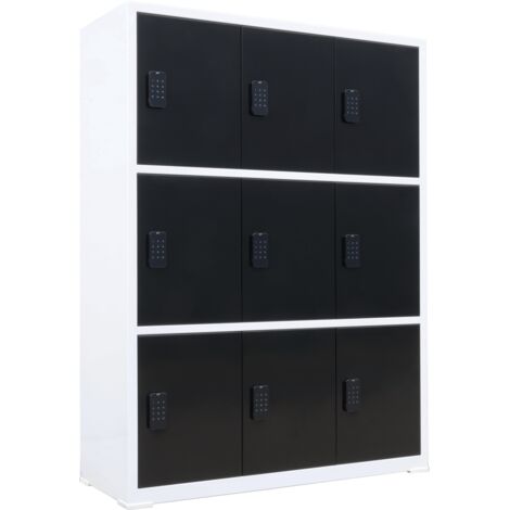Armadietto con serratura a combinazione digitale - Nero/Bianco - 112x42x150 cm - 9 armadietti