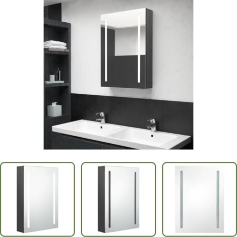Armadietto con specchio - Armadietto Bagno con Specchio e LED Grigio 50x13x70 cm
