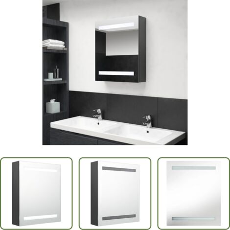 Armadietto con specchio - Armadietto Bagno con Specchio e LED Grigio 50x14x60 cm