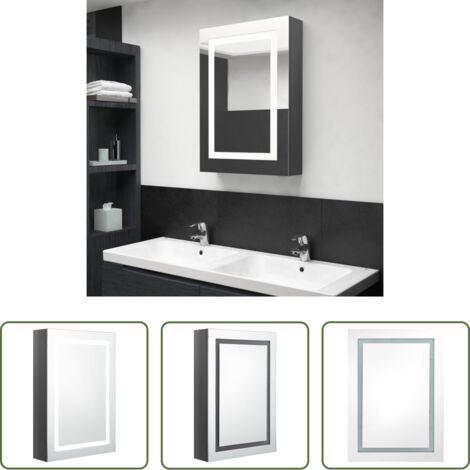 Armadietto con specchio -  Armadietto Bagno con Specchio e LED Grigio Lucido 50x13x70 cm