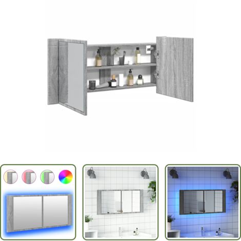 Armadietto con specchio - Armadietto Specchio con LED da Bagno Grigio Sonoma 100x12x45 cm