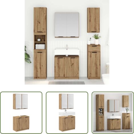 Armadietto con specchio -  Set di Armadi da Bagno Rovere artigianale Legno multistrato