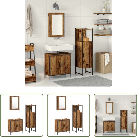 Armadietto con specchio -  Set di mobili per il bagno 3 pcs Marrone 33 x 33 x 120.5 cm